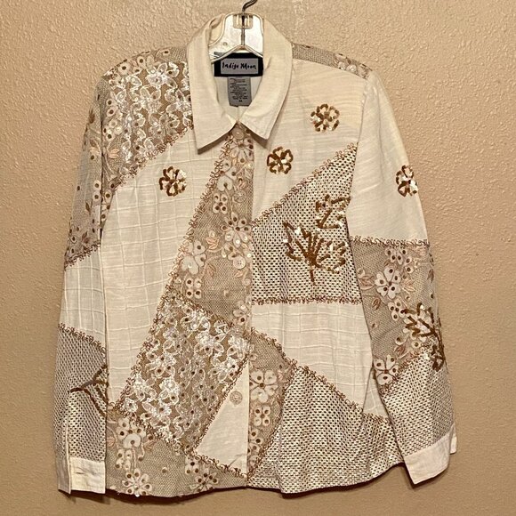 Indigo Moon Beaded, Lace, sequined, Embroidered Women’s Blazer and Blouse Size M - Picture 2 of 13